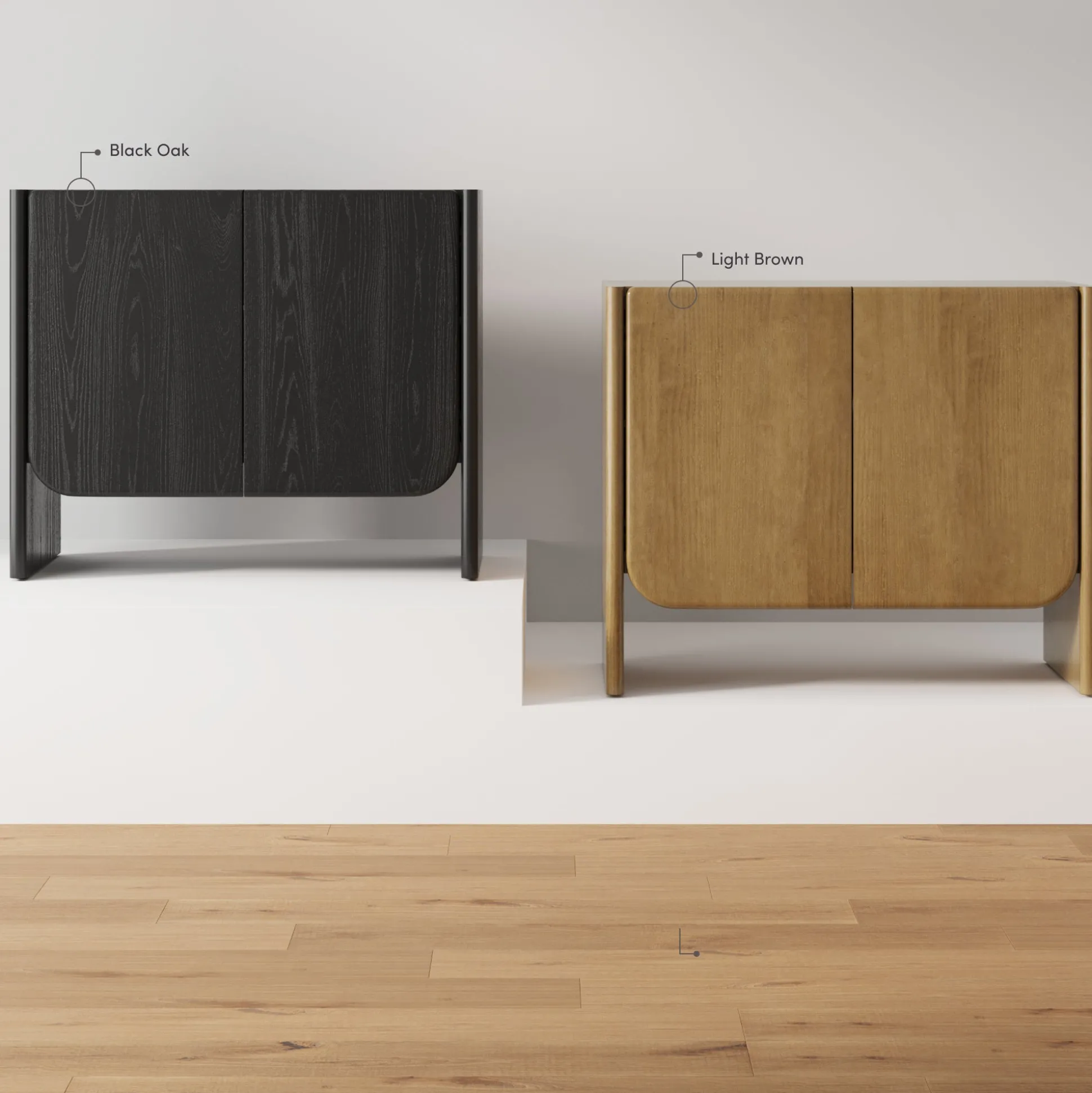 Arched Wood Accent Cabinet or Kitchen Credenza Light Brown (Set of 2)