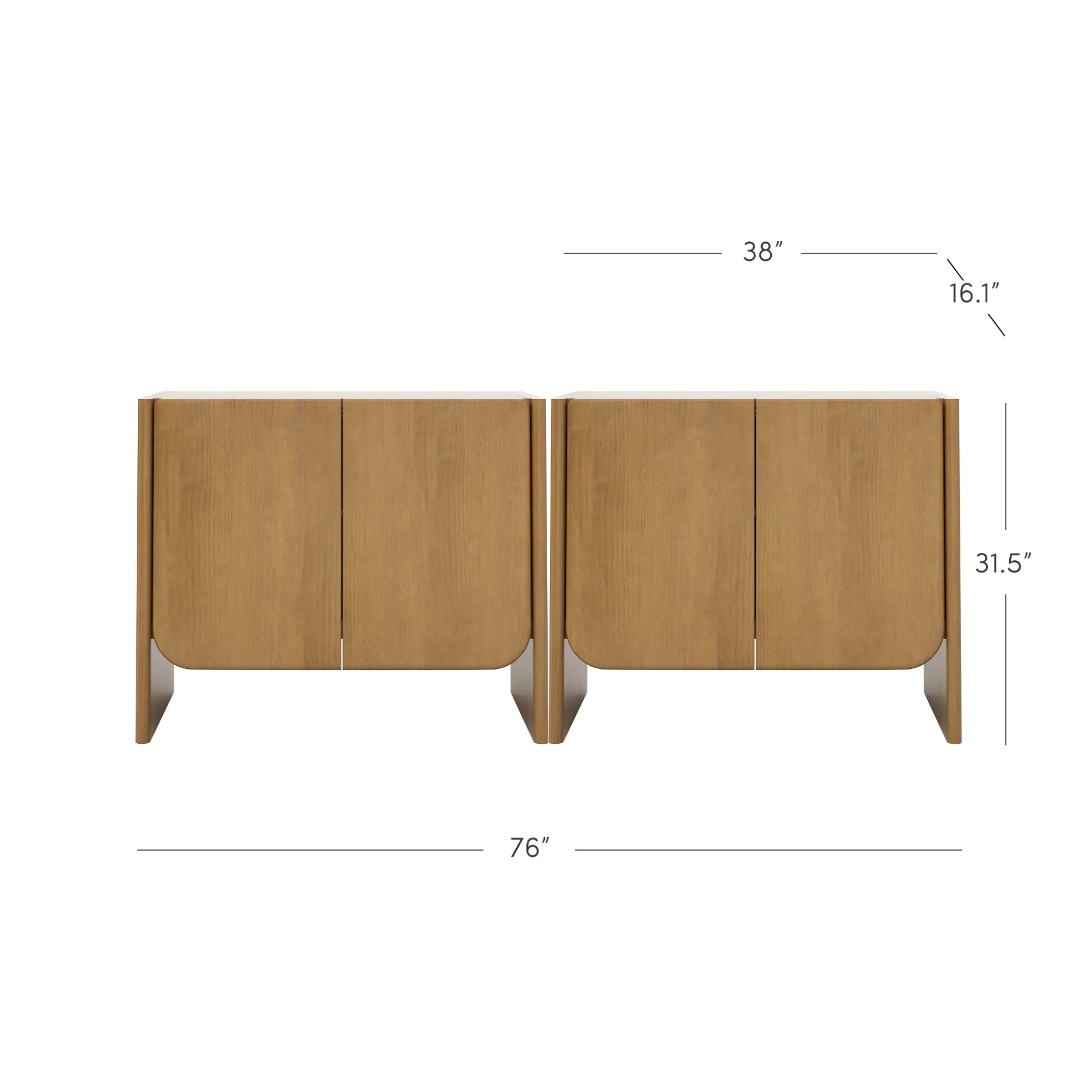 Arched Wood Accent Cabinet or Kitchen Credenza Light Brown (Set of 2)