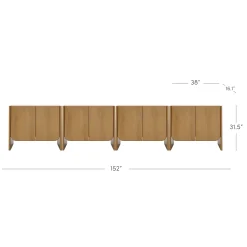Arched Wood Accent Cabinet or Large Credenza Light Brown (Set of 4)