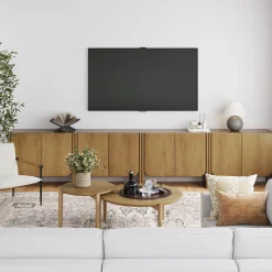 Arched Wood Accent Cabinet or Large Credenza Light Brown (Set of 4)