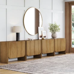 Arched Wood Accent Cabinet or Large Credenza Light Brown (Set of 4)