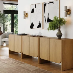 Arched Wood Accent Cabinet or Kitchen Credenza Light Brown (Set of 3)
