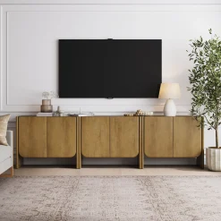 Arched Wood Accent Cabinet or Kitchen Credenza Light Brown (Set of 3)