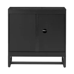 Arched Wooden Storage Credenza Black Rattan (Set of 3)