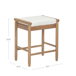 Backless Wooden Bar Stool with Boucle Upholstery Light Brown (Set of 3)