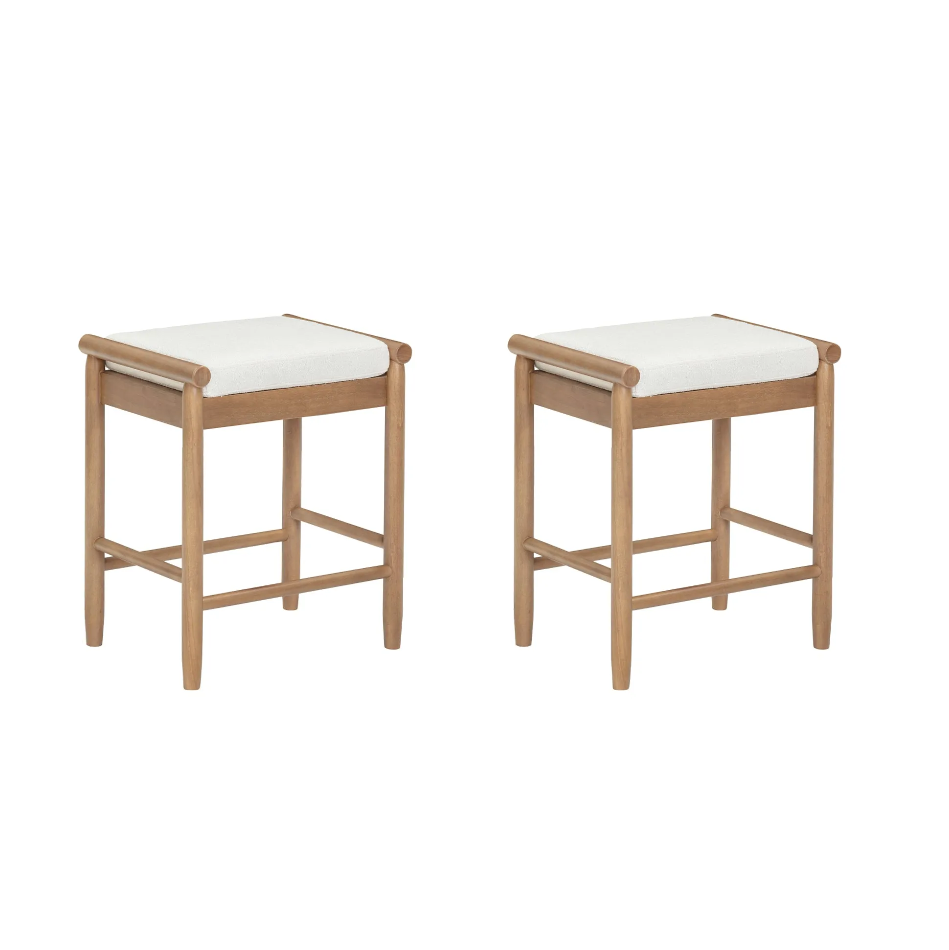 Backless Wooden Bar Stool with Boucle Upholstery Light Brown (Set of 2)