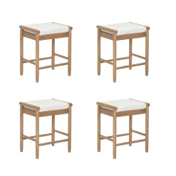 Backless Wooden Bar Stool with Boucle Upholstery Light Brown (Set of 4)