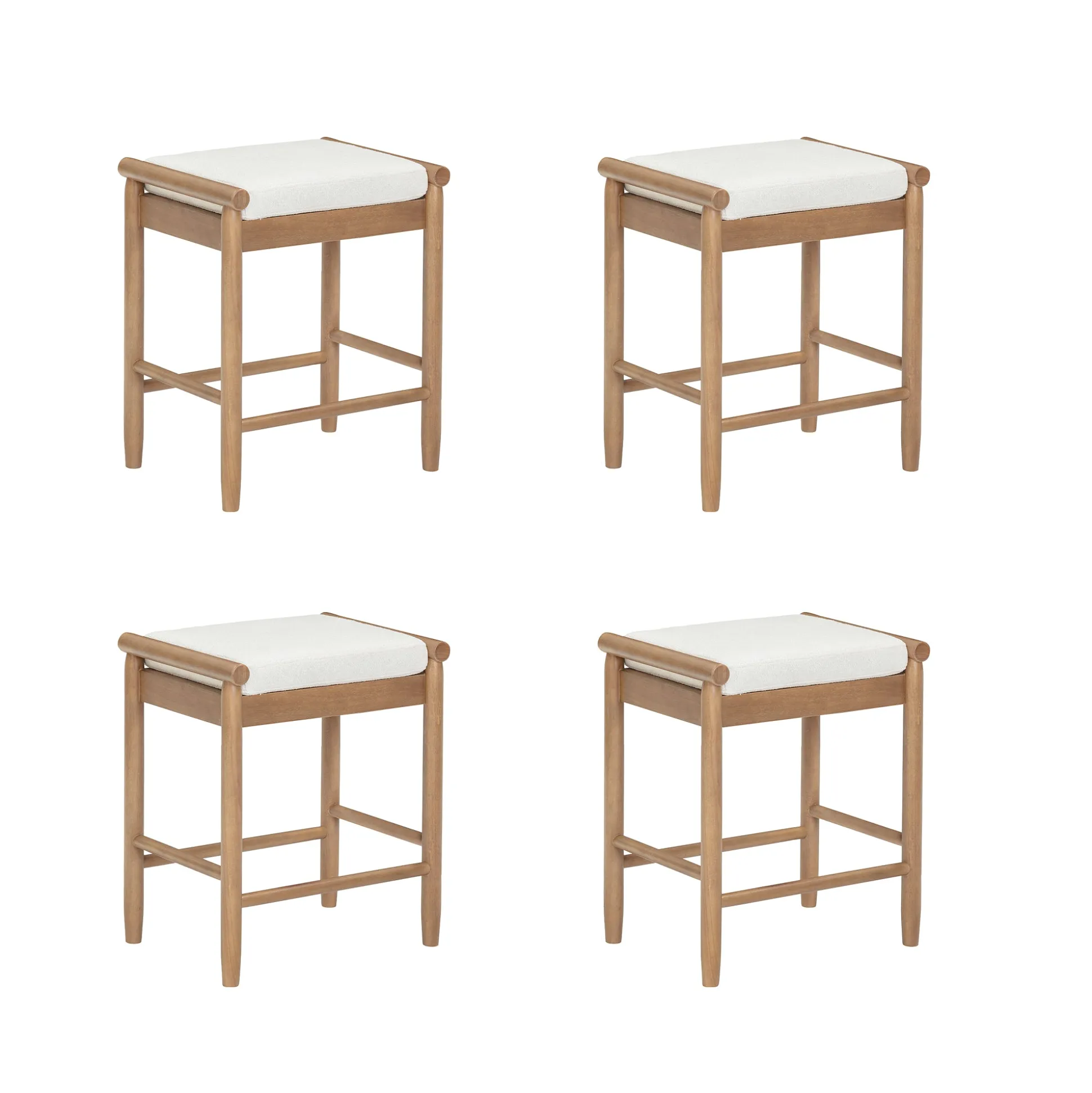 Backless Wooden Bar Stool with Boucle Upholstery Light Brown (Set of 4)