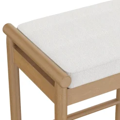 Backless Wooden Bar Stool with Boucle Upholstery Light Brown (Set of 4)