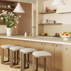 Barrel Wooden Backless Bar Stool Light Brown Set of 4