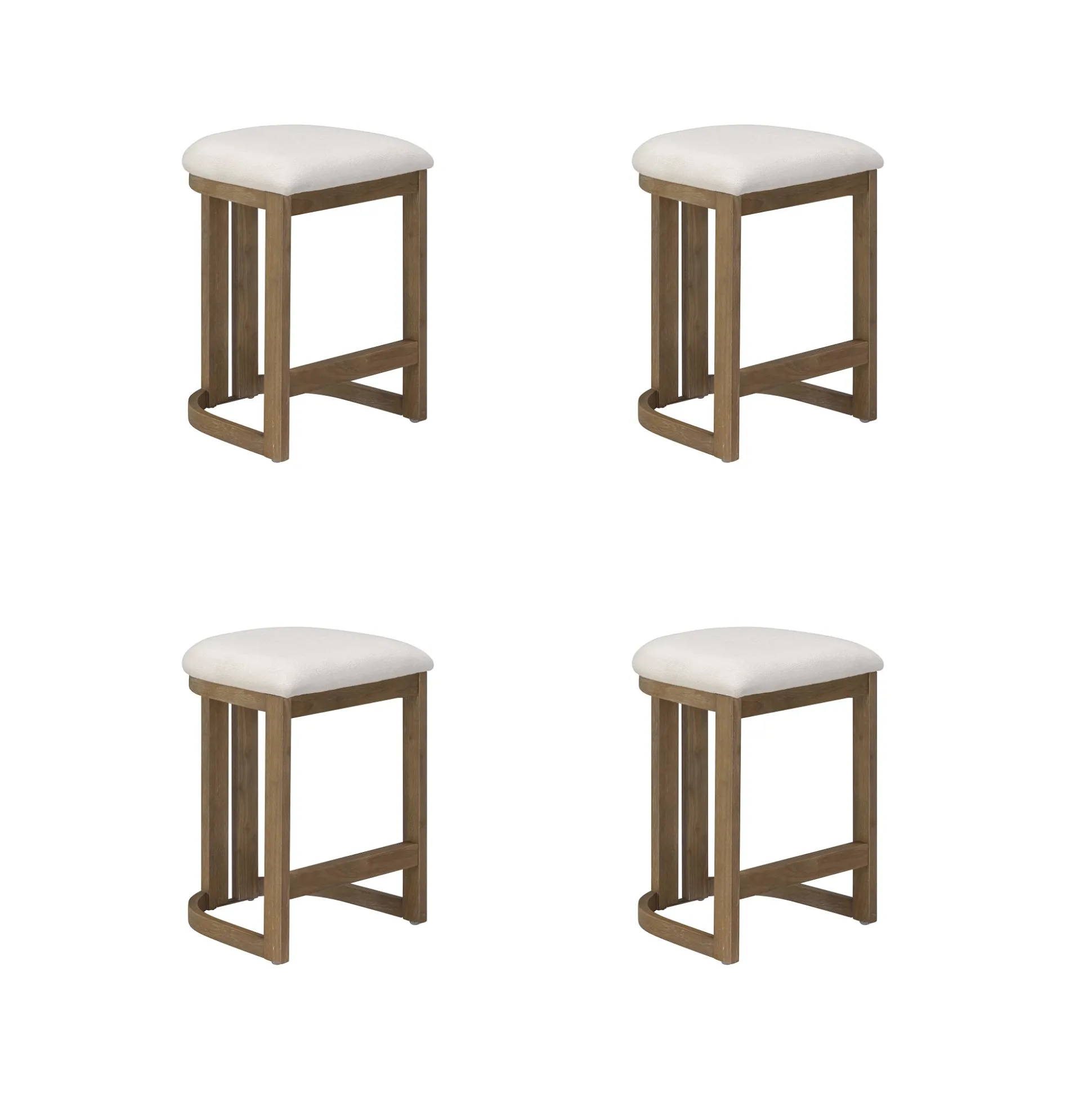 Barrel Wooden Backless Bar Stool Light Brown Set of 4