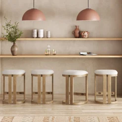 Barrel Wooden Backless Bar Stool Light Brown Set of 4
