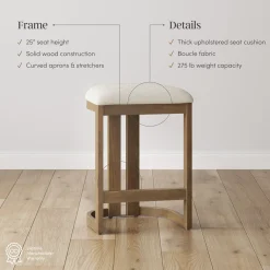 Barrel Wooden Backless Bar Stool Light Brown Set of 2