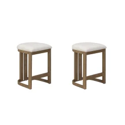 Barrel Wooden Backless Bar Stool Light Brown Set of 2