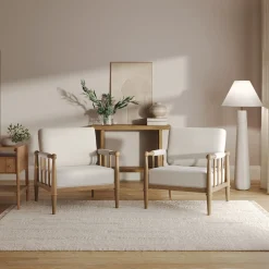 Bohemian Boucle Accent Chair with Arm Cream Boucle (Set of 2)