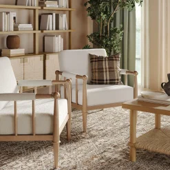 Bohemian Boucle Accent Chair with Arm Cream Boucle (Set of 2)