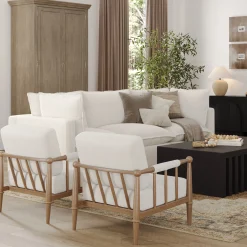 Bohemian Boucle Accent Chair with Arm Cream Boucle (Set of 2)