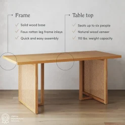 Bohemian Natural Wood & Rattan Dining Table