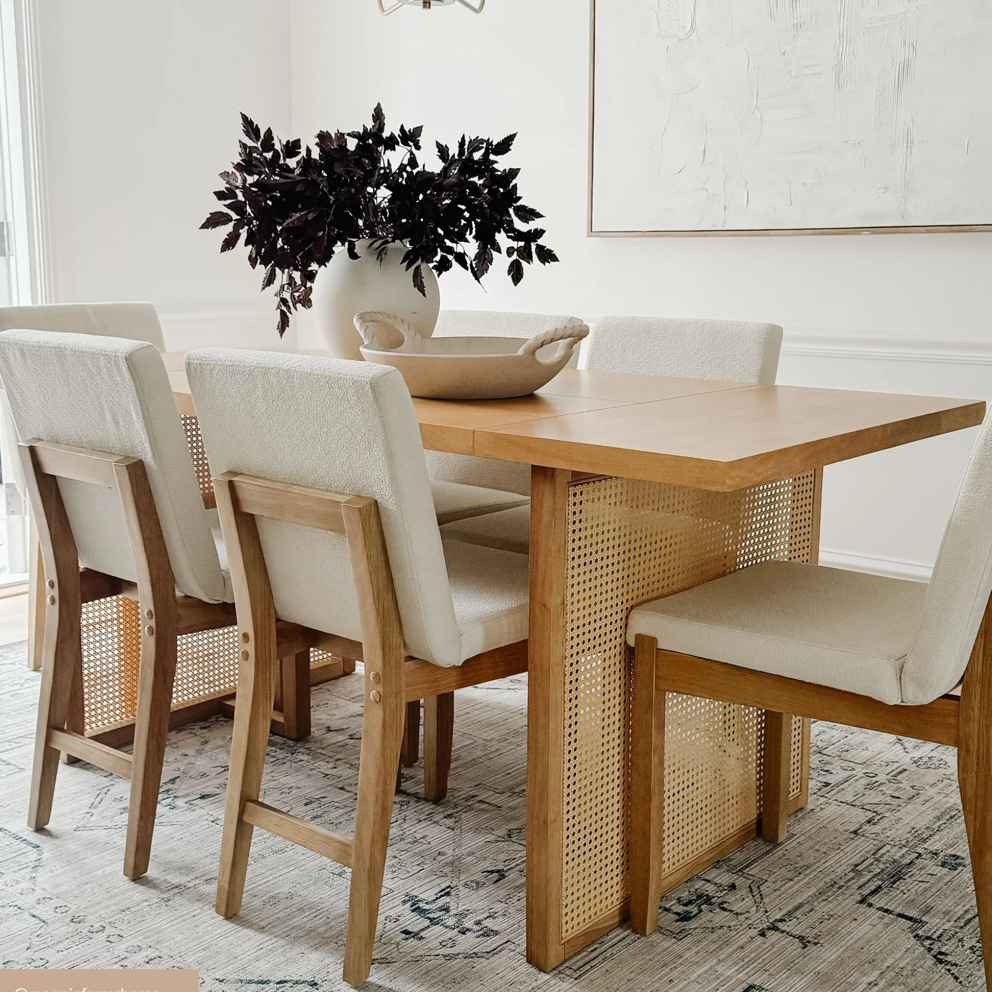 Bohemian Natural Wood & Rattan Dining Table