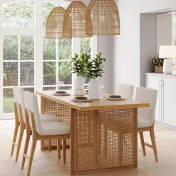 Bohemian Natural Wood & Rattan Dining Table