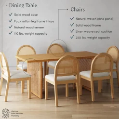 Bohemian Rattan & Boucle Dining Set (6 Chairs)