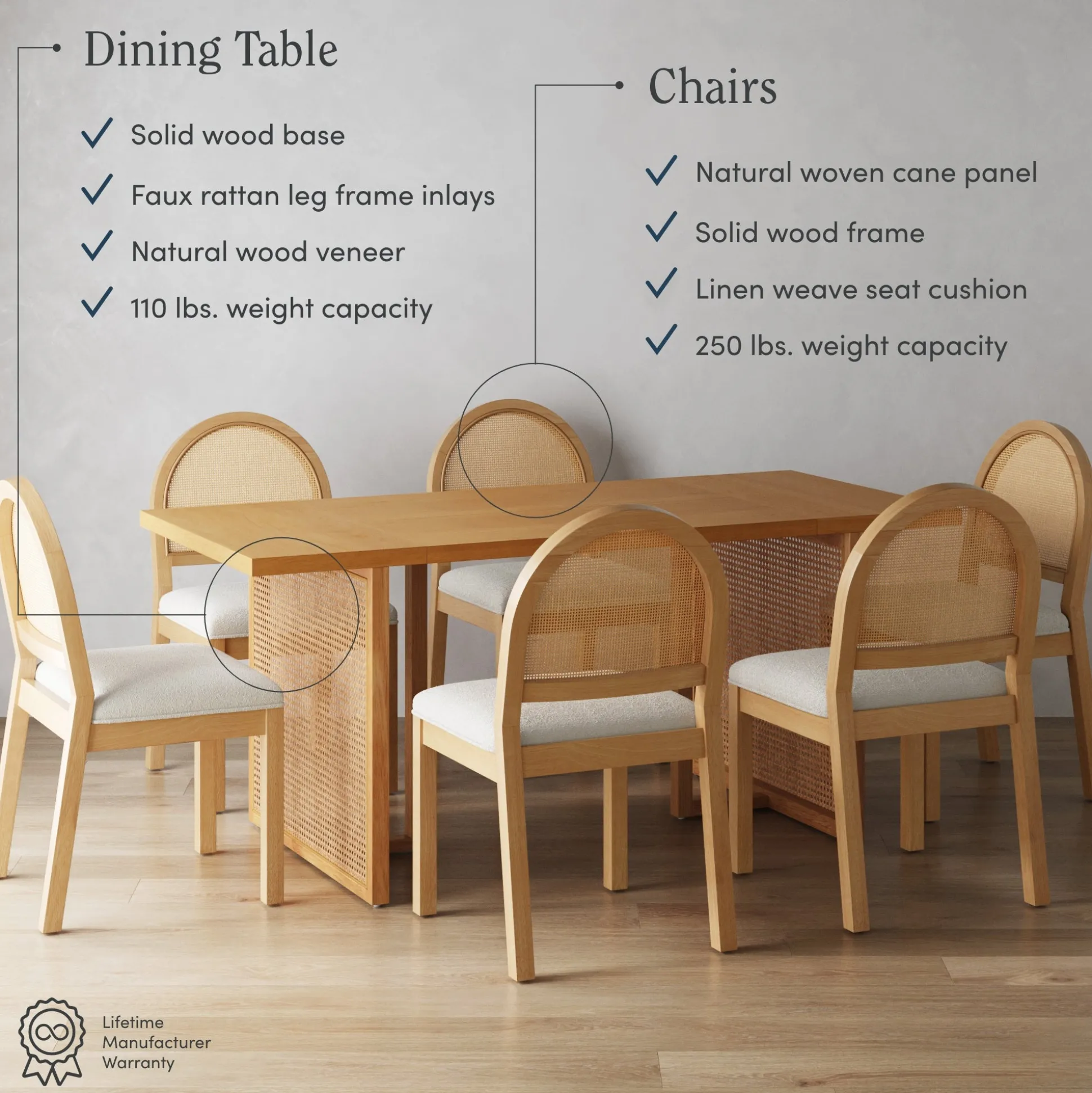 Bohemian Rattan & Boucle Dining Set (6 Chairs)