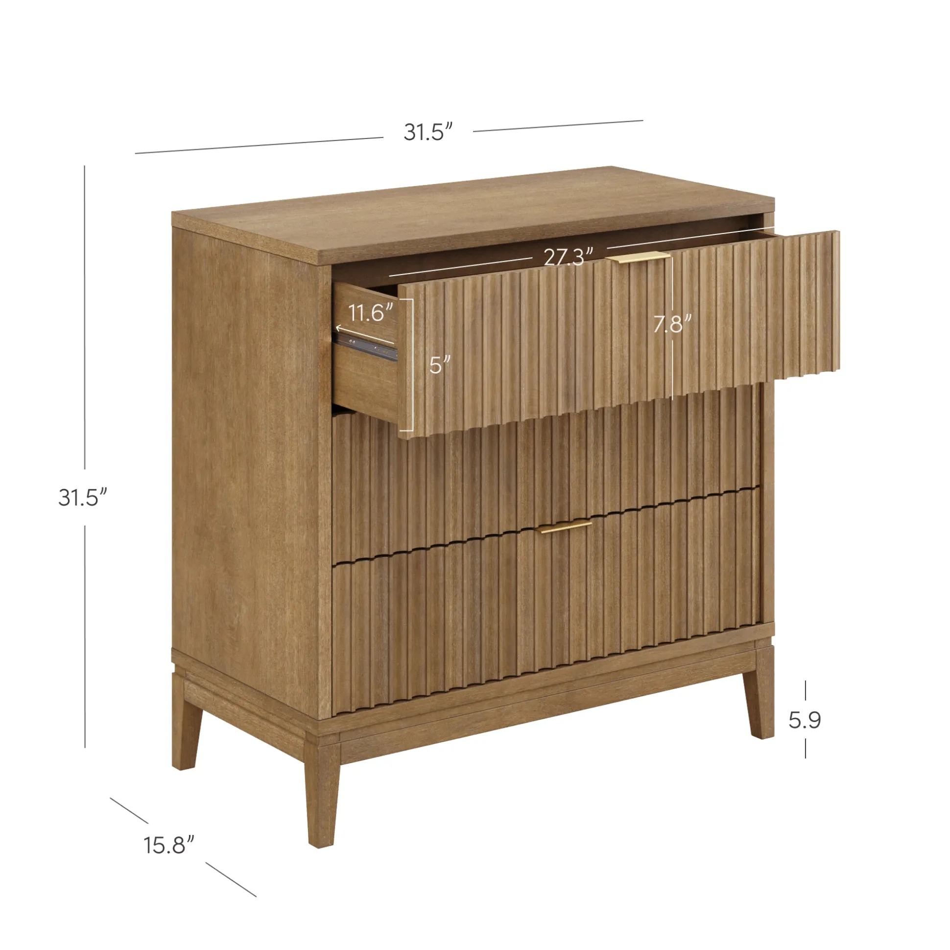 Bohemian Solid Wood 3-Drawer Fluted Dresser Light Brown (Set of 2)