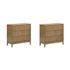 Bohemian Solid Wood 3-Drawer Fluted Dresser Light Brown (Set of 2)