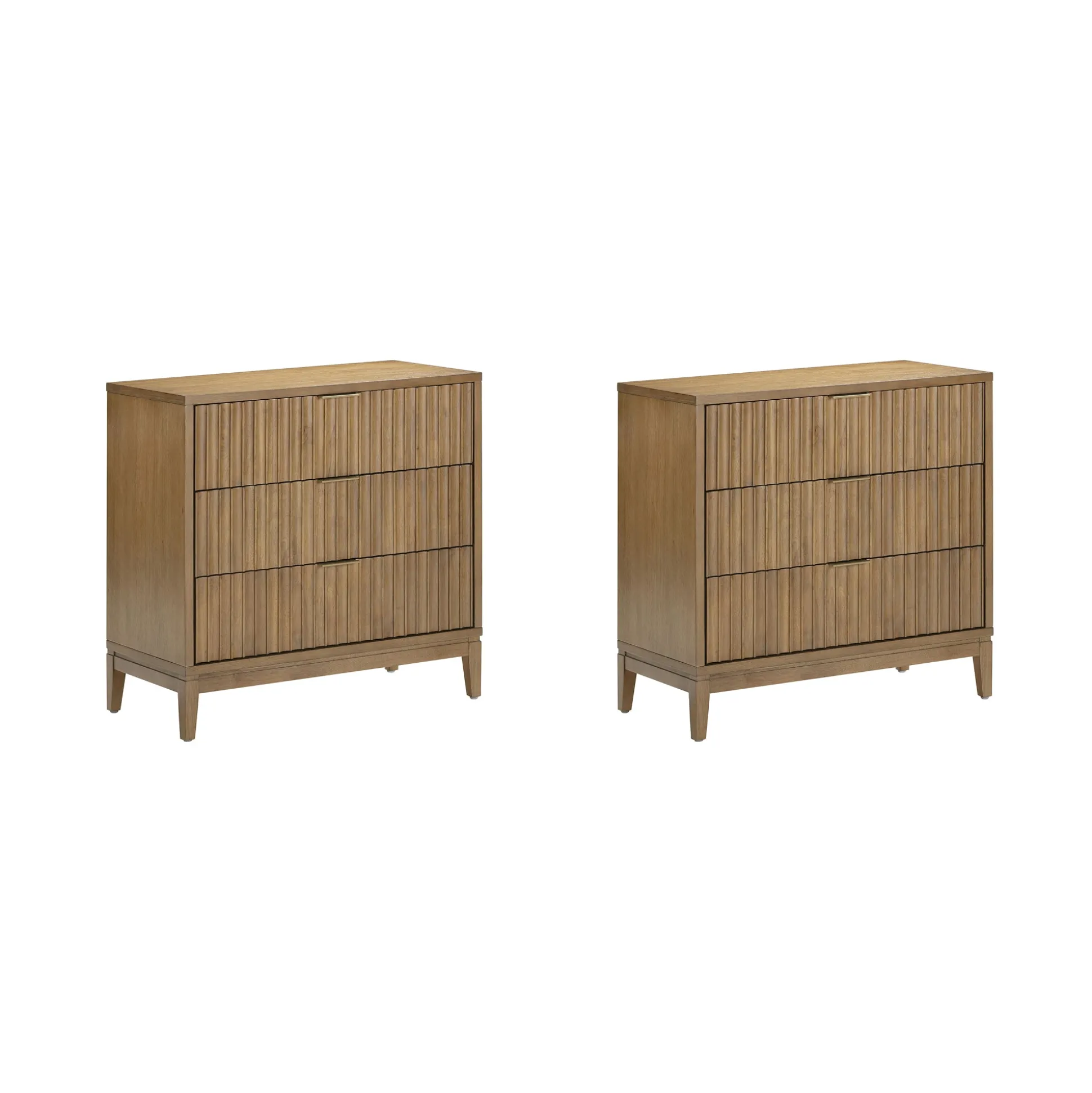 Bohemian Solid Wood 3-Drawer Fluted Dresser Light Brown (Set of 2)