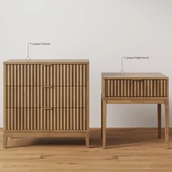 Bohemian Solid Wood 3-Drawer Fluted Dresser Light Brown (Set of 2)