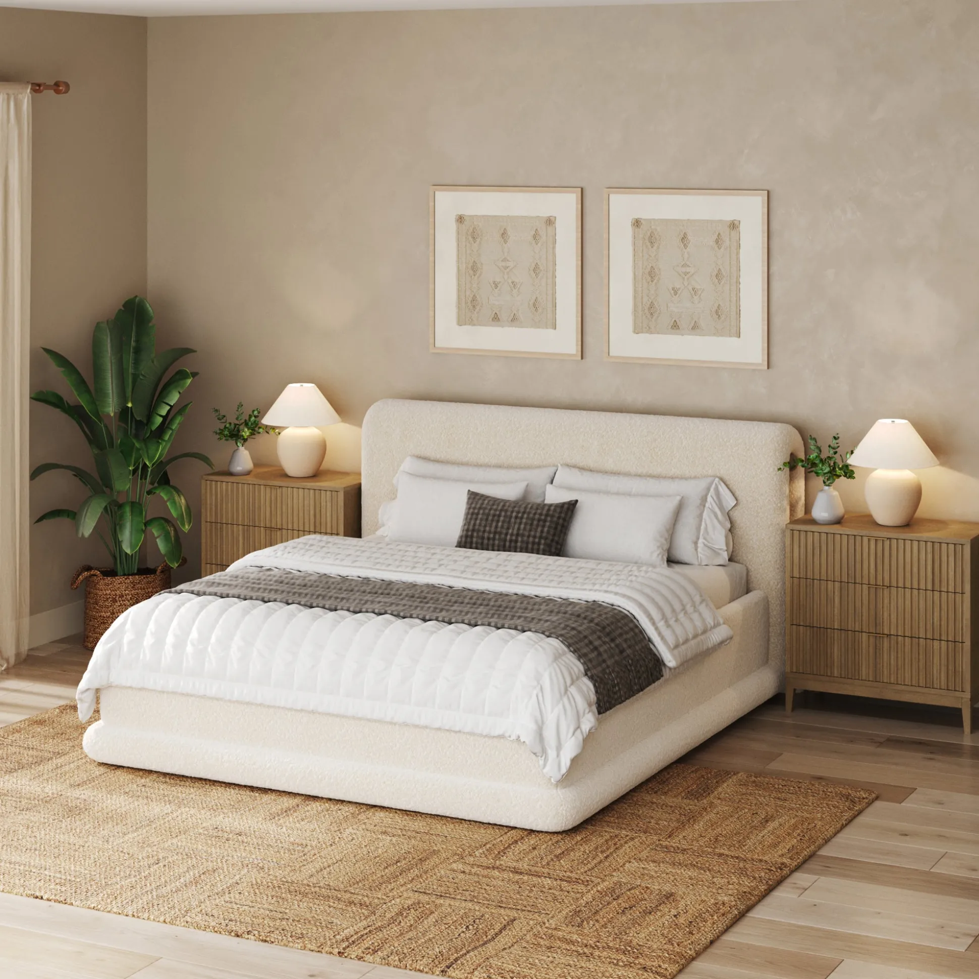 Bohemian Solid Wood 3-Drawer Fluted Dresser Light Brown