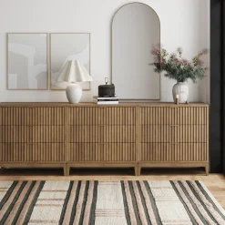 Bohemian Solid Wood 3-Drawer Fluted Dresser Light Brown