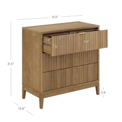 Bohemian Solid Wood 3-Drawer Fluted Dresser Light Brown
