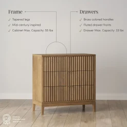 Bohemian Solid Wood 3-Drawer Fluted Dresser Light Brown (Set of 3)