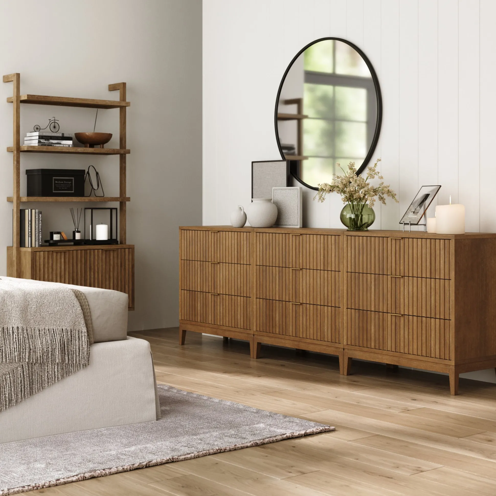 Bohemian Solid Wood 3-Drawer Fluted Dresser Light Brown (Set of 3)