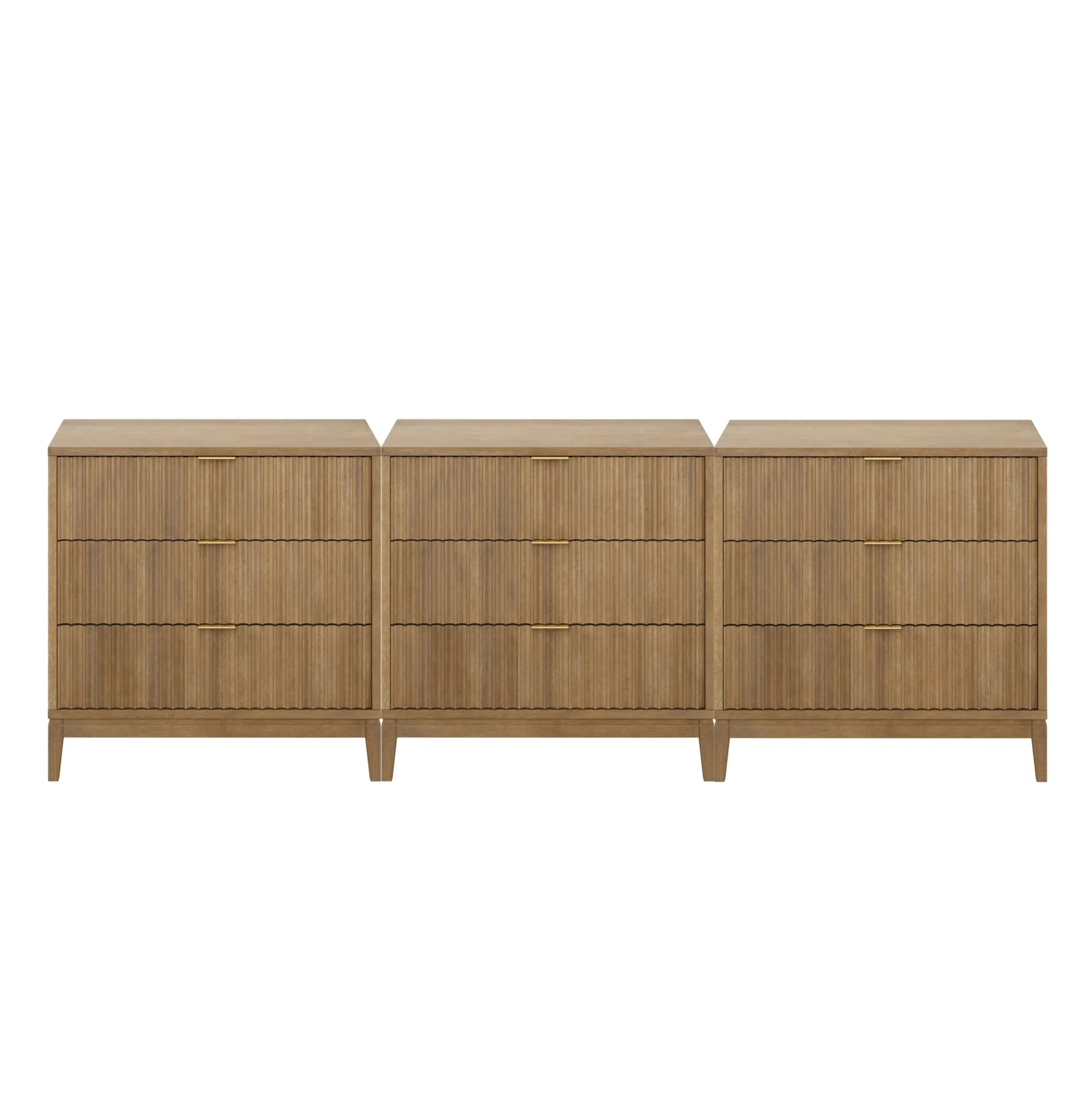 Bohemian Solid Wood 3-Drawer Fluted Dresser Light Brown (Set of 3)