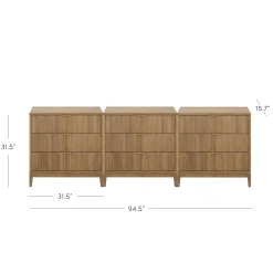 Bohemian Solid Wood 3-Drawer Fluted Dresser Light Brown (Set of 3)