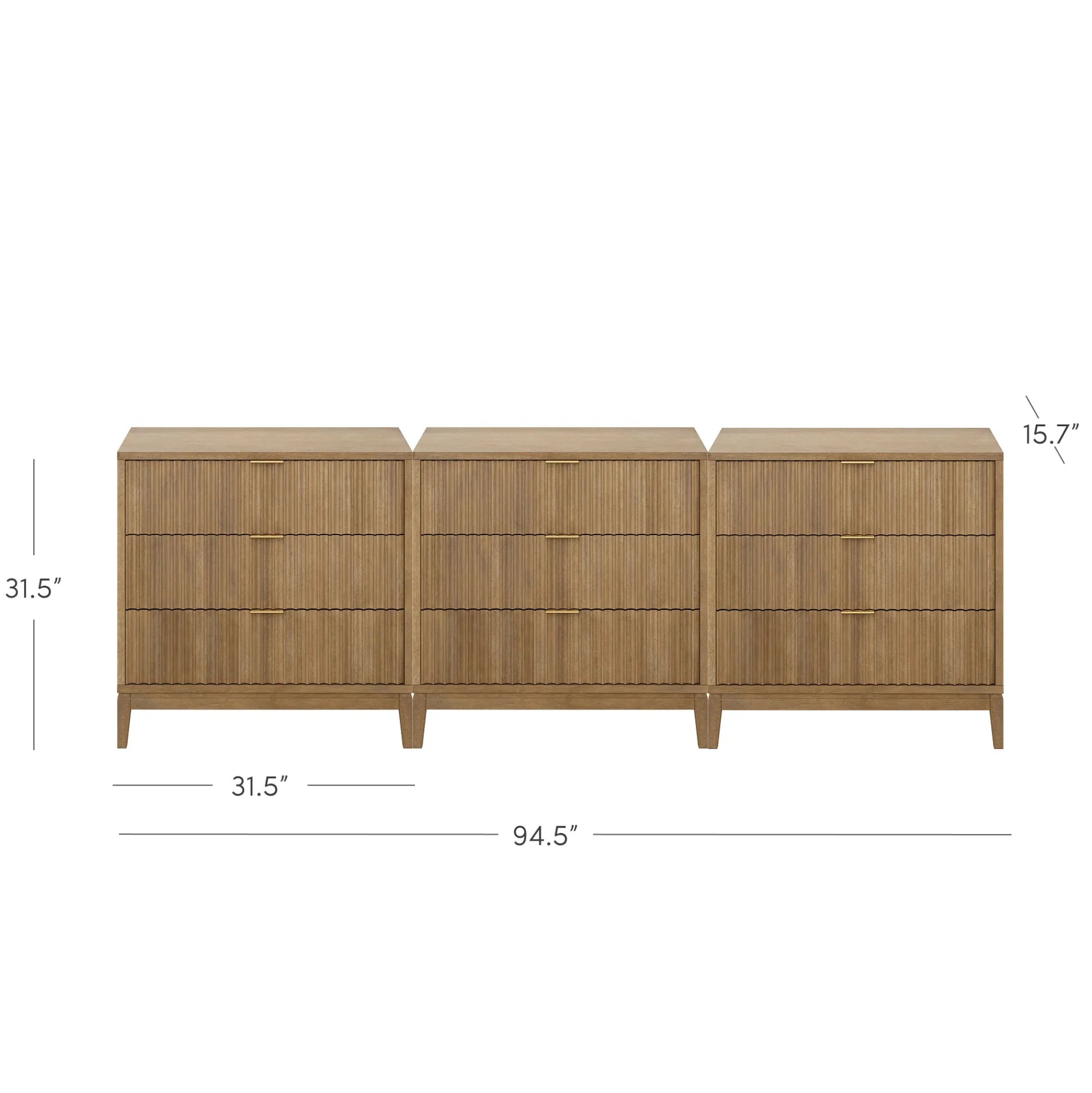 Bohemian Solid Wood 3-Drawer Fluted Dresser Light Brown (Set of 3)