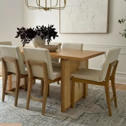 Bohemian Wood & Boucle Dining Set (6 Chairs)