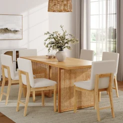 Bohemian Wood & Boucle Dining Set (6 Chairs)