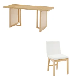 Bohemian Wood & Boucle Dining Set (6 Chairs)