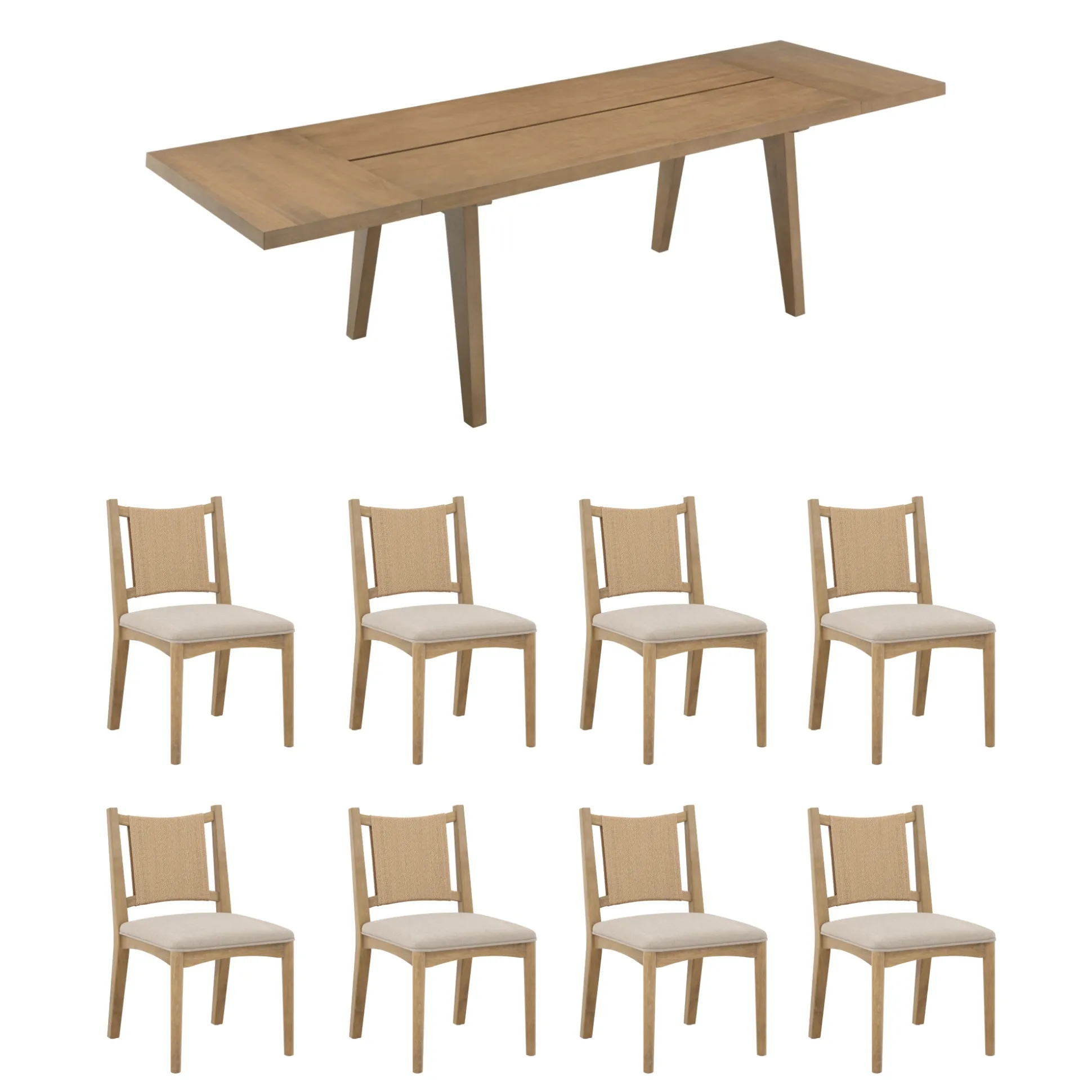 Bohemian Wooden Dining Table Set (8 Chairs)