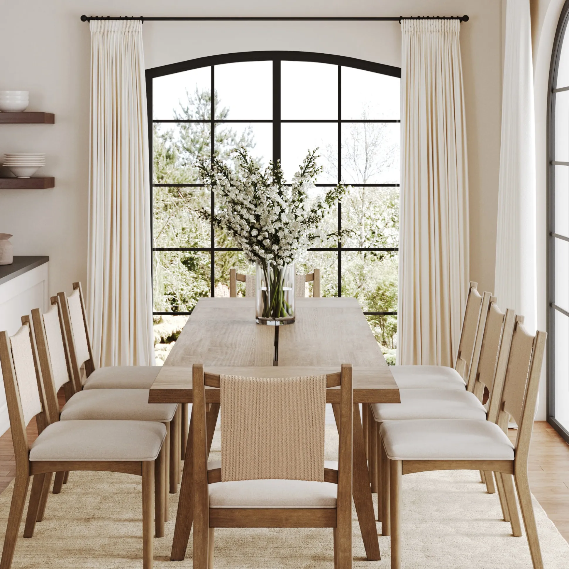 Bohemian Wooden Dining Table Set (8 Chairs)