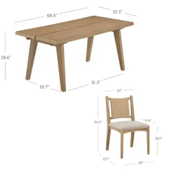 Bohemian Wooden Dining Table Set (4 Chairs)