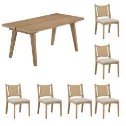 Bohemian Wooden Dining Table Set (6 Chairs)
