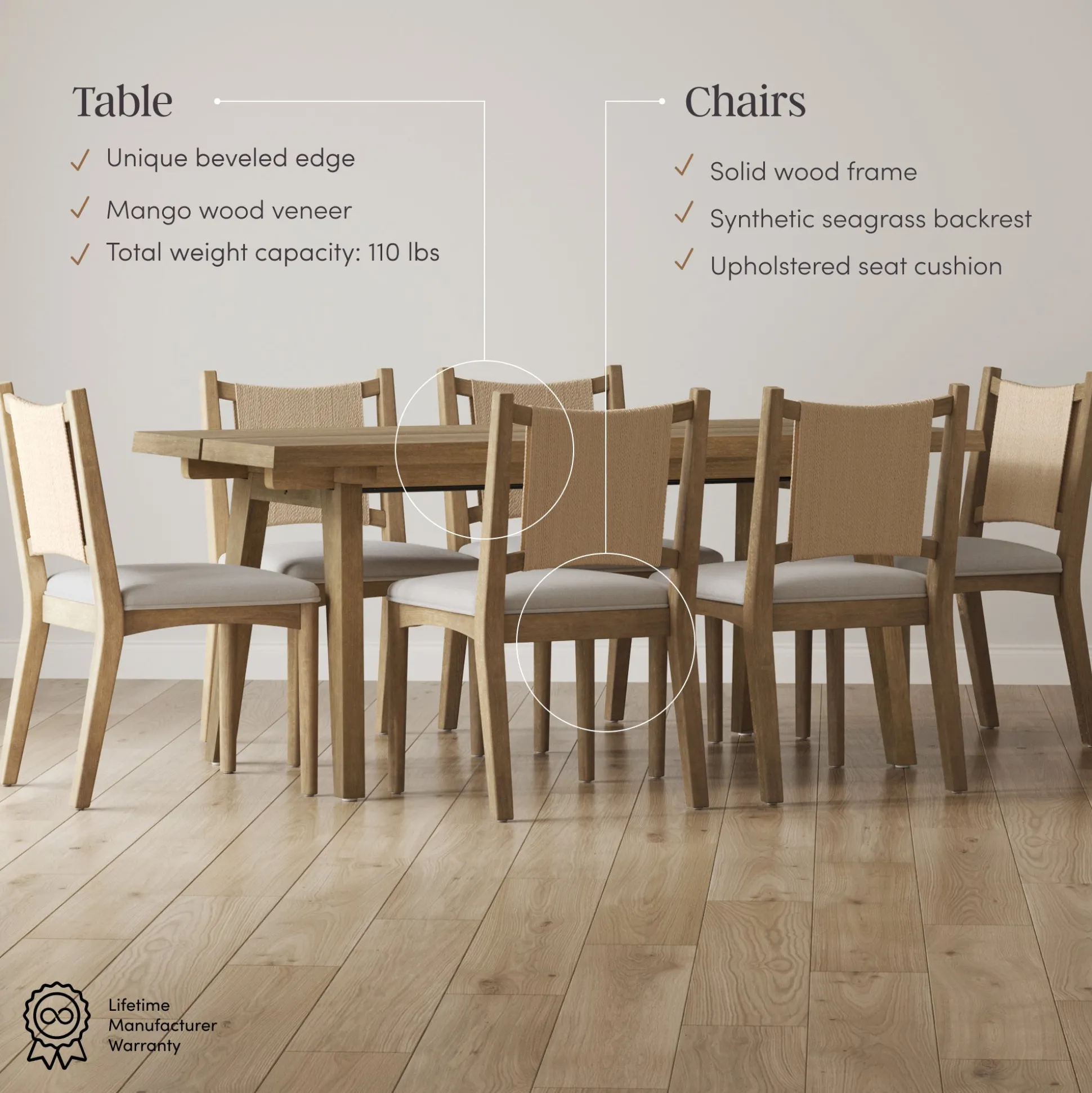 Bohemian Wooden Dining Table Set (6 Chairs)