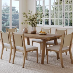 Bohemian Wooden Dining Table Set (6 Chairs)