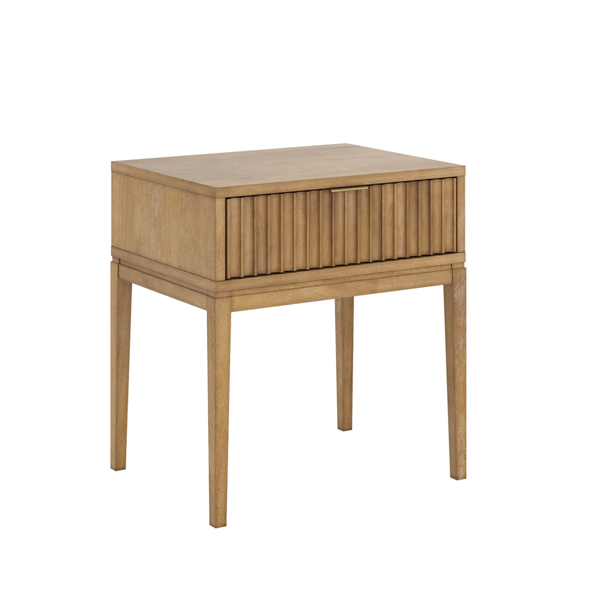 Bohemian Wood Nightstand with Drawer Light Brown