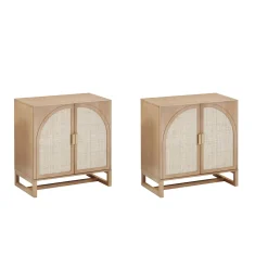 Boho Arched Cabinet Credenza Raw Oak (Set of 2)