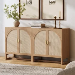 Boho Arched Cabinet Credenza Raw Oak (Set of 2)